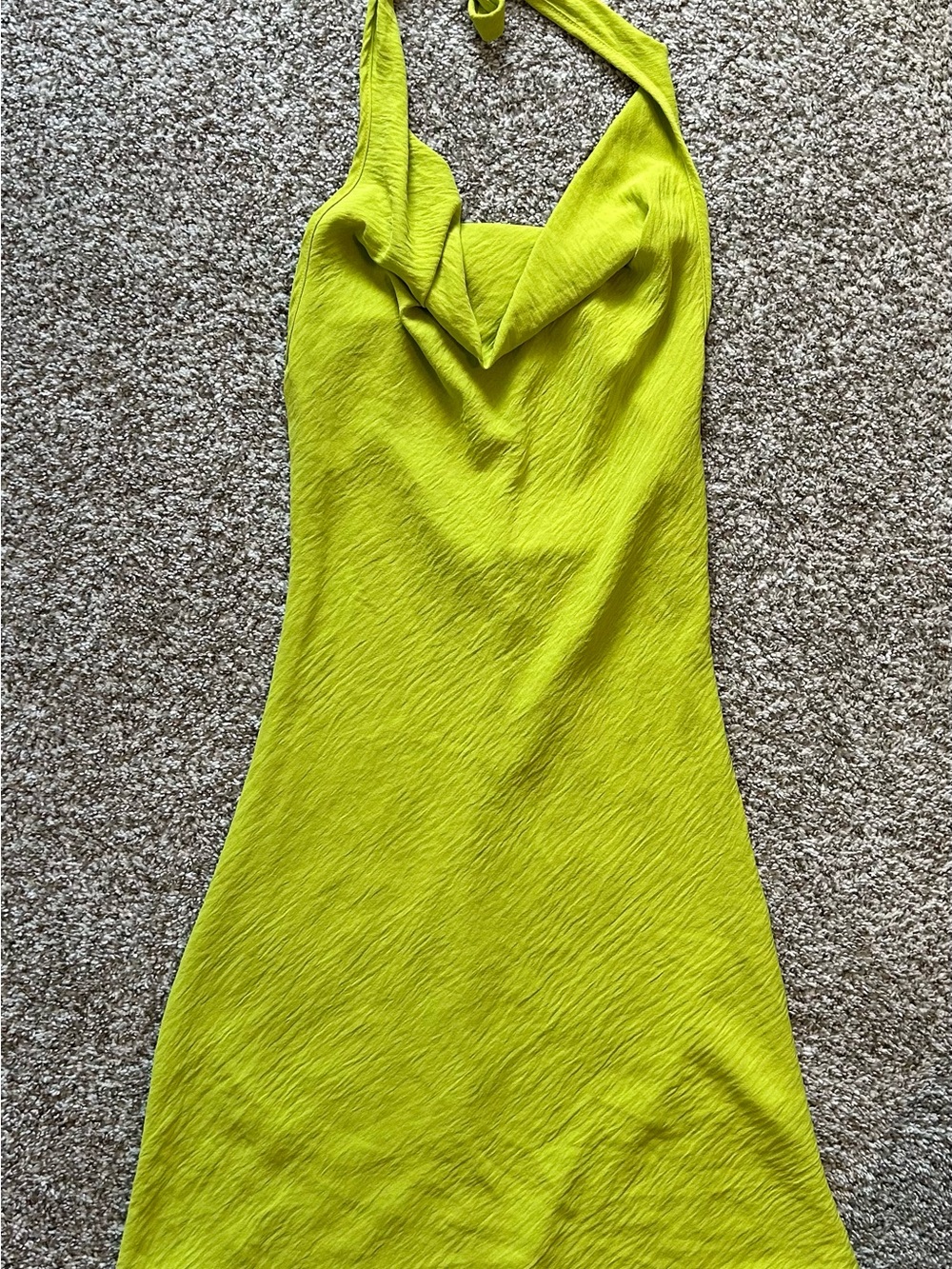 Chartreuse Cowl Neck Women's Mini Dress - Picture 2 of 7